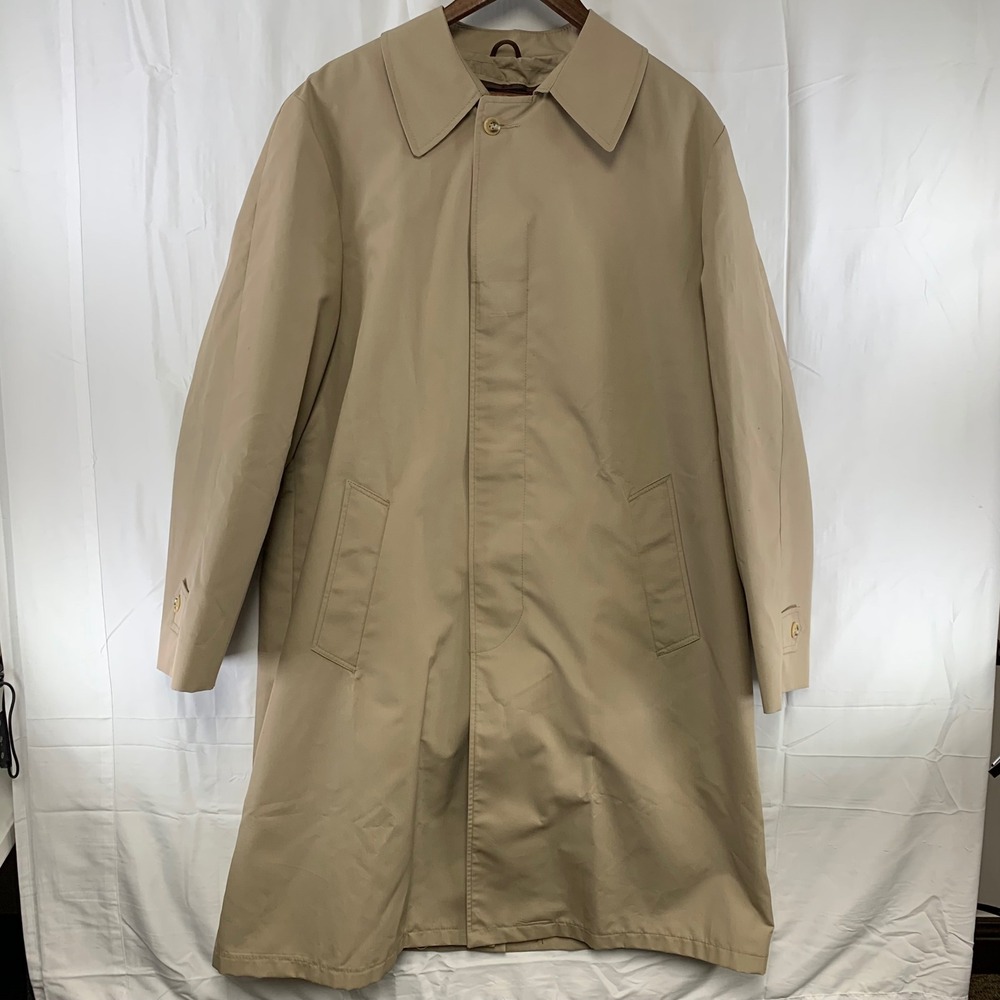 Sears Trench Coat Mens 44 Tall Khaki Tan Removable Faux Fur Liner Vintage